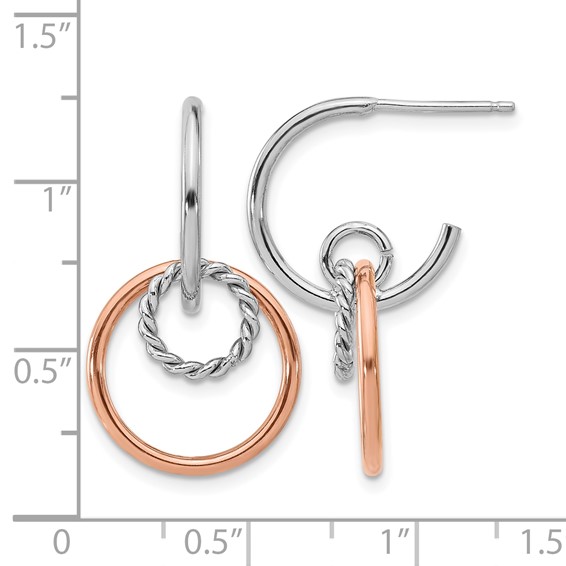 Leslie's Sterling Silver RH-plated with Rose-tone Circles Post Dangle Earri