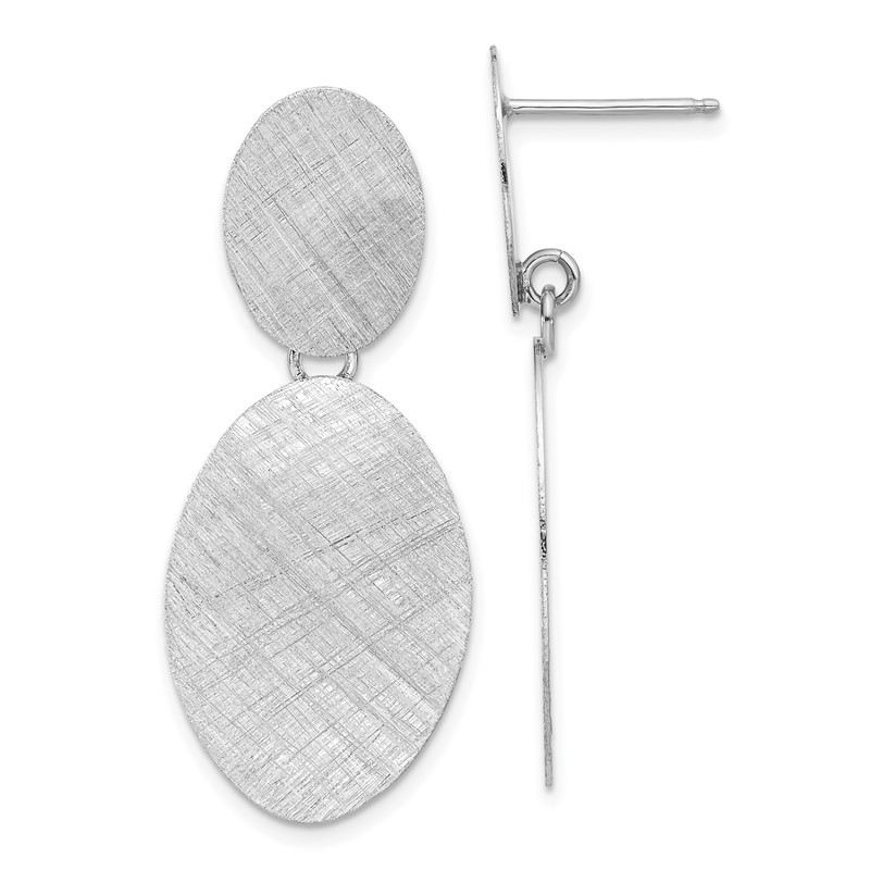 Sterling Silver Rhodium-plated Brushed Ovals Post Dangle Earrings