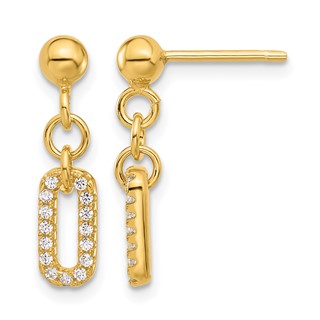 Leslie's Sterling Silver Gold-plated Polished CZ Dangle Post Earrings