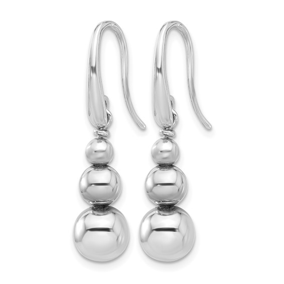 Leslie's SS Rh-plated Polished Beads Shepherd's Hook Dangle Earrings