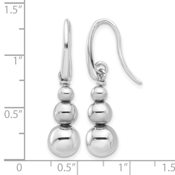 Leslie's SS Rh-plated Polished Beads Shepherd's Hook Dangle Earrings