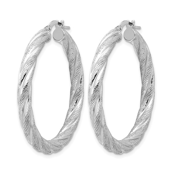 Leslie's Sterling Silver Rh-plated Polished and Textured Round Hoops