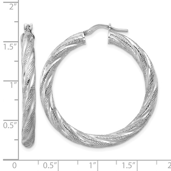 Leslie's Sterling Silver Rh-plated Polished and Textured Round Hoops