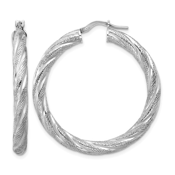 Leslie's Sterling Silver Rh-plated Polished and Textured Round Hoops