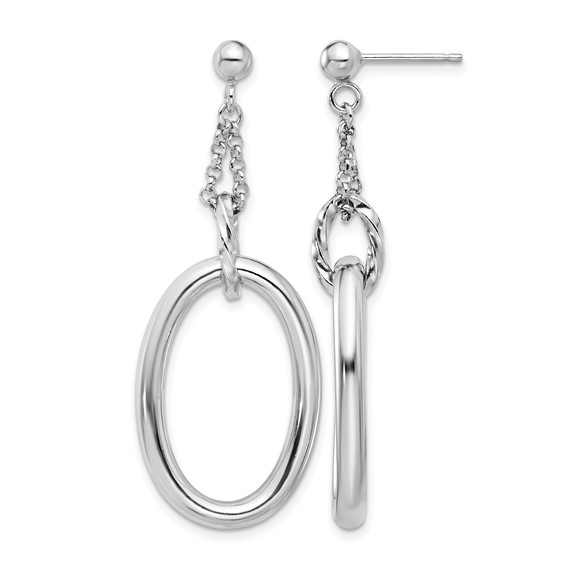 Leslie's Sterling Silver Rh-plated Oval Post Dangle Earrings