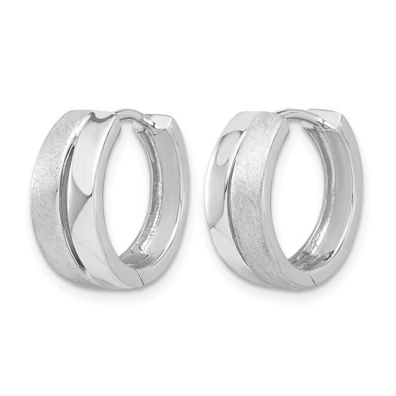 Leslie's Sterling Silver RH-plated Satin and Polished Hinged Hoop Earrings