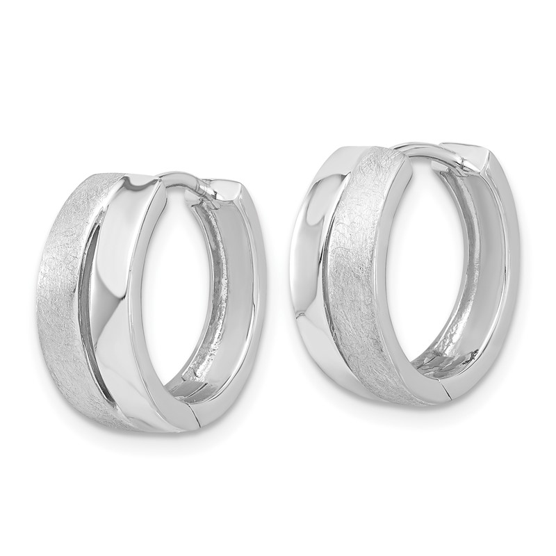 Sterling Silver RH-plated Satin and Polished Hinged Hoop Earrings