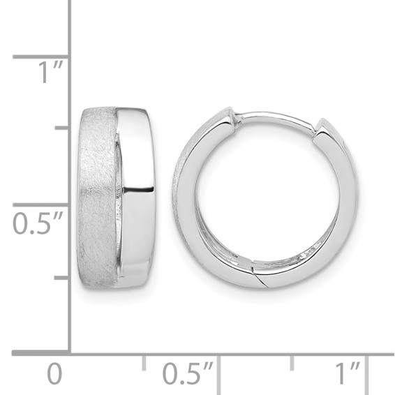 Leslie's Sterling Silver RH-plated Satin and Polished Hinged Hoop Earrings