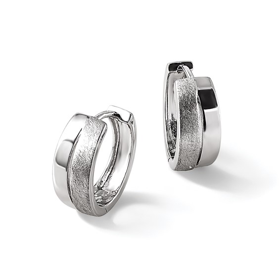 Leslie's Sterling Silver RH-plated Satin and Polished Hinged Hoop Earrings
