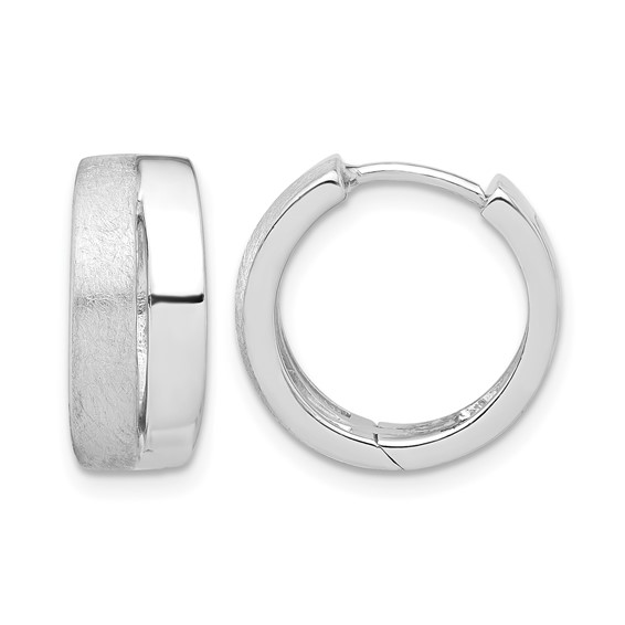 Leslie's Sterling Silver RH-plated Satin and Polished Hinged Hoop Earrings