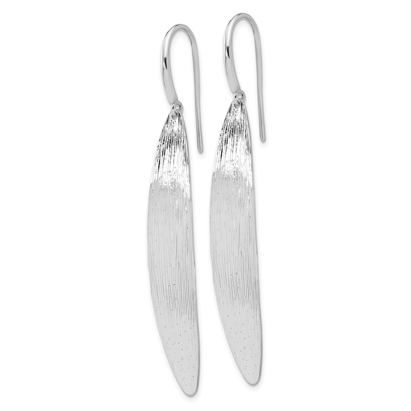 Sterling Silver RH-plt Polished / Dia-cut Oval Shepherd Hook Earri