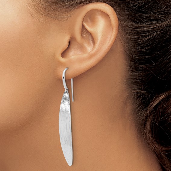 Leslie's Sterling Silver RH-plt Polished / Dia-cut Oval Shepherd Hook Earri