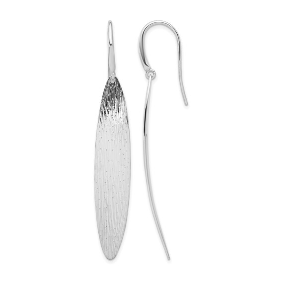 Leslie's Sterling Silver RH-plt Polished / Dia-cut Oval Shepherd Hook Earri