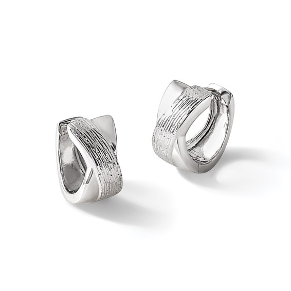 Leslie's Sterling Silver Rhodium-plated and D/C Hinged Hoop Earrings