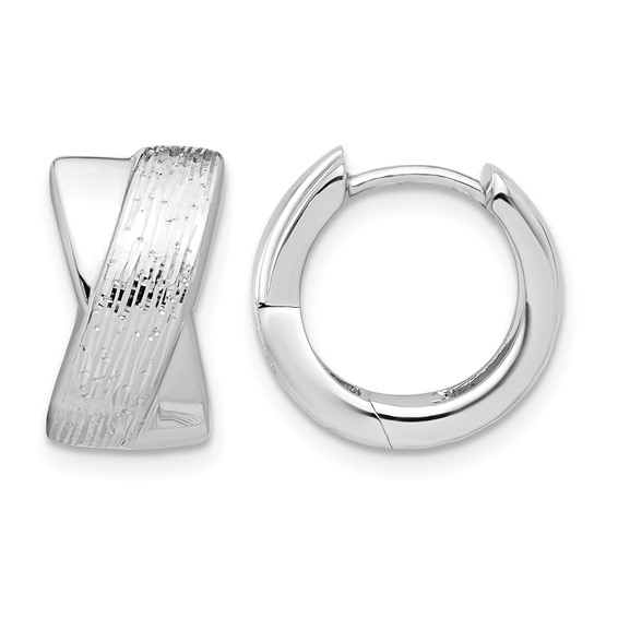 Leslie's Sterling Silver Rhodium-plated and D/C Hinged Hoop Earrings