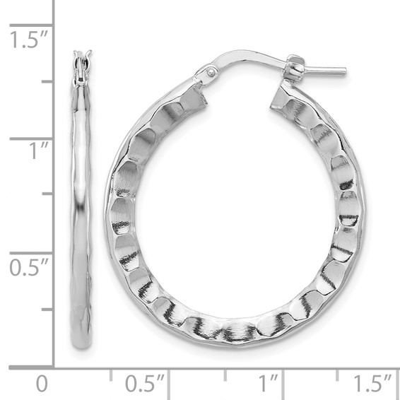 Leslie's Sterling Silver Rh-plated Polished/Hammered Hoop Earrings