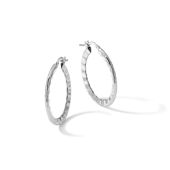 Leslie's Sterling Silver Rh-plated Polished/Hammered Hoop Earrings