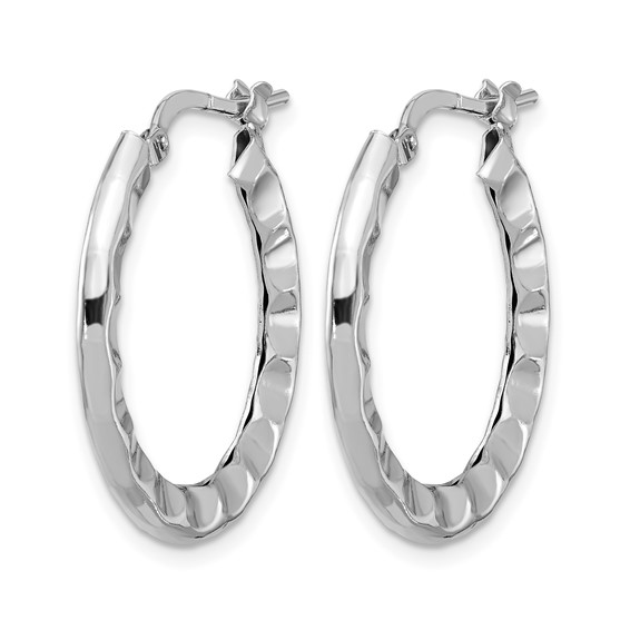 Leslie's Sterling Silver Rh-plated Polished/Hammered Hoop Earrings