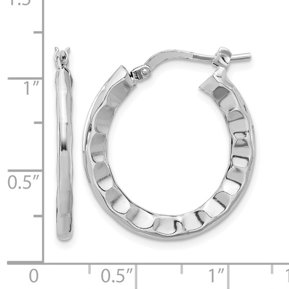 Leslie's Sterling Silver Rh-plated Polished/Hammered Hoop Earrings