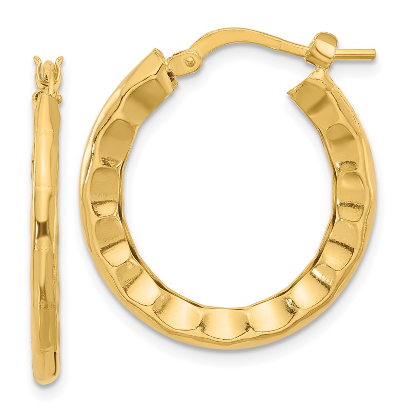 Sterling Silver Gold-plated Polished/Hammered Hoop Earrings