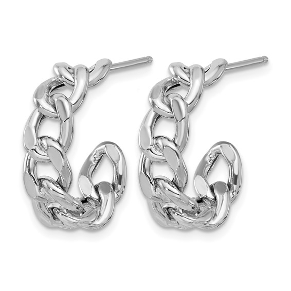 Leslie's Sterling Silver Rh-plated Polished Curb Chain Post C-Hoop Earrings