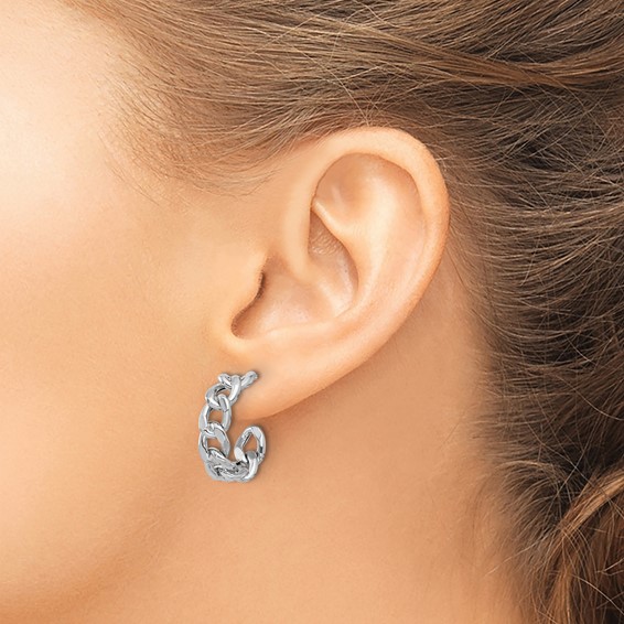 Leslie's Sterling Silver Rh-plated Polished Curb Chain Post C-Hoop Earrings
