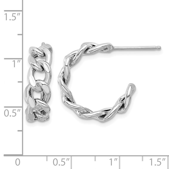 Leslie's Sterling Silver Rh-plated Polished Curb Chain Post C-Hoop Earrings