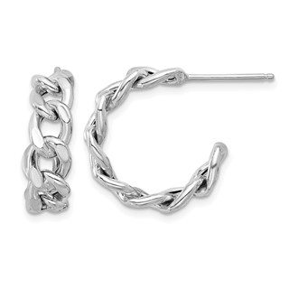 Leslie's Sterling Silver Rh-plated Polished Curb Chain Post C-Hoop Earrings