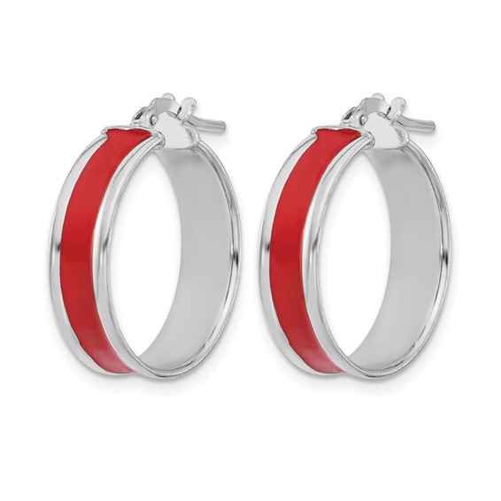 Leslie's Sterling Silver Polished with Enamel Hoop Earrings