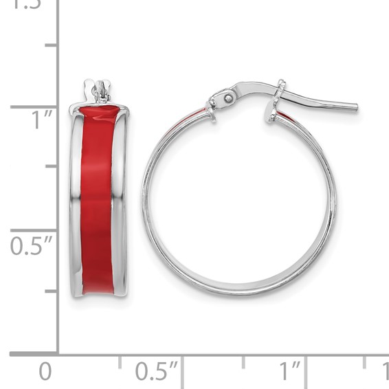 Leslie's Sterling Silver Polished with Enamel Hoop Earrings