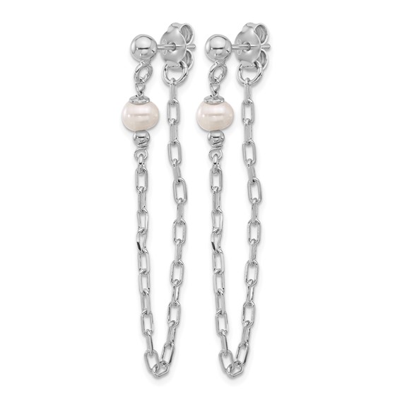 Leslie's Sterling Silver RH-plat FWC Pearl Front/Back Chain Dangle Earrings