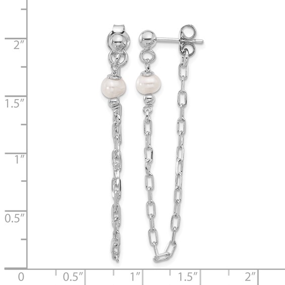 Leslie's Sterling Silver RH-plat FWC Pearl Front/Back Chain Dangle Earrings