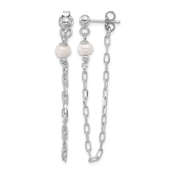 Leslie's Sterling Silver RH-plat FWC Pearl Front/Back Chain Dangle Earrings