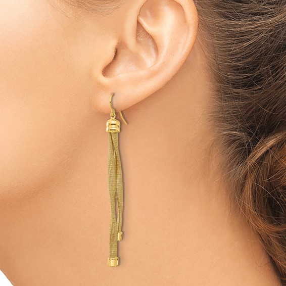 Leslie's Sterling Silver Gold-plat Twist Texture Wrapped 2-strand Earrings