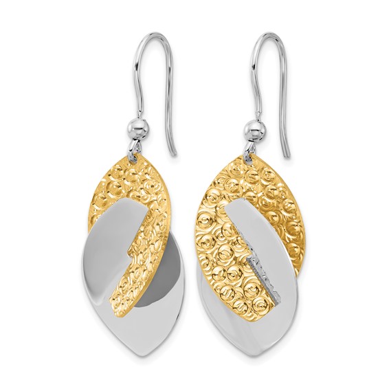 Leslie's SS Rhod and Gold-tone Polished and Textured Dangle Earrings