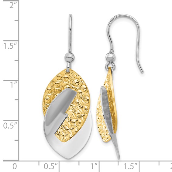 Leslie's SS Rhod and Gold-tone Polished and Textured Dangle Earrings