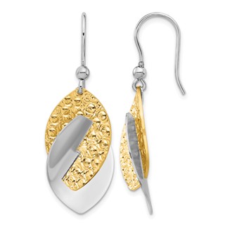 Leslie's SS Rhod and Gold-tone Polished and Textured Dangle Earrings