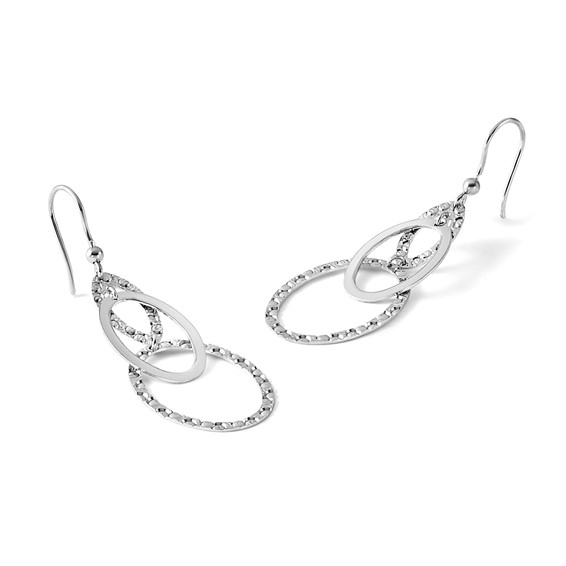 Leslie's Sterling Silver Rh-plated Polished/Textured Ovals Dangle Earrings