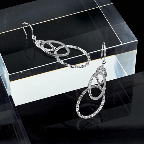 Leslie's Sterling Silver Rh-plated Polished/Textured Ovals Dangle Earrings