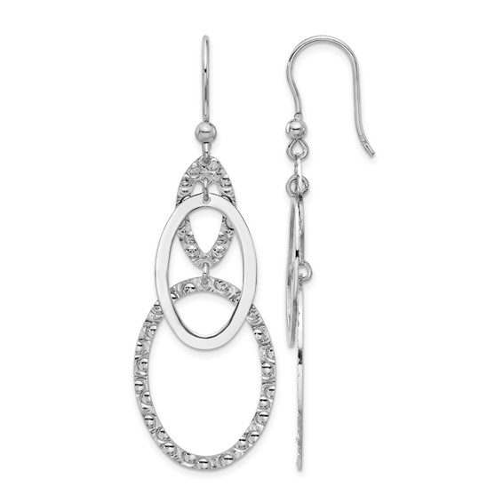 Leslie's Sterling Silver Rh-plated Polished/Textured Ovals Dangle Earrings