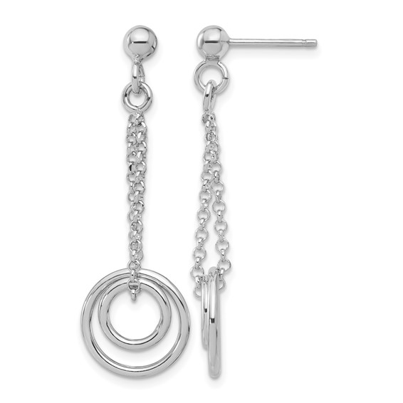 Leslie's Sterling Silver Rh-plated Polished Circles on Chain Dangle Earring
