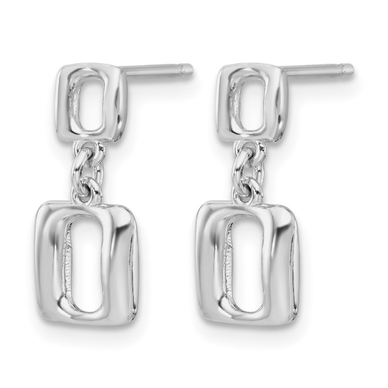 Leslie's Sterling Silver Rhodium-plated Square Link Dangle Post Earrings