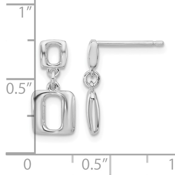 Leslie's Sterling Silver Rhodium-plated Square Link Dangle Post Earrings