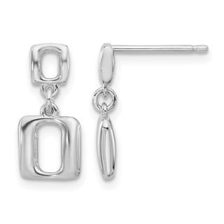 Leslie's Sterling Silver Rhodium-plated Square Link Dangle Post Earrings