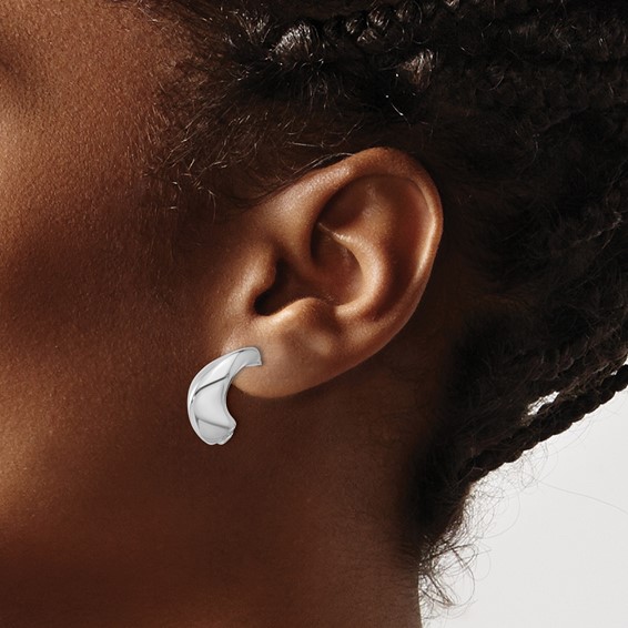 Leslie's Sterling Silver Rhodium-plated Polished J-Hoop Earrings