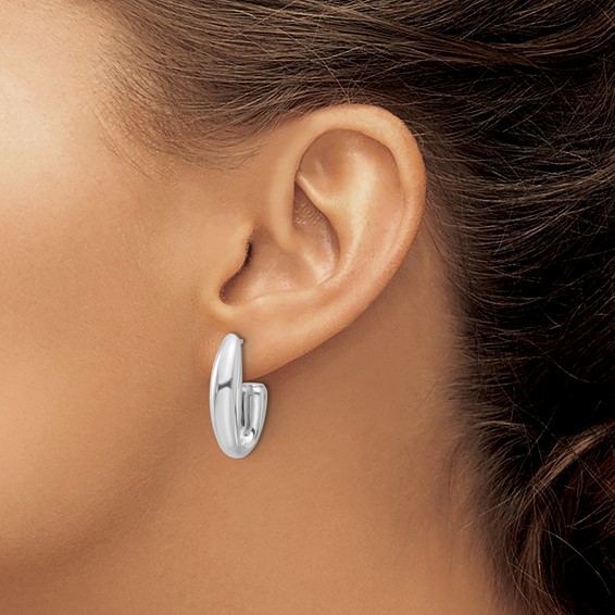 Leslie's Sterling Silver Rhodium-plated Polished J-Hoop Earrings