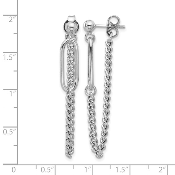Leslie's Sterling Silver Rhodium-plated Post Chain Dangle Earrings
