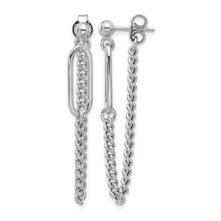 Leslie's Sterling Silver Rhodium-plated Post Chain Dangle Earrings