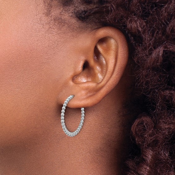 Leslie's Sterling Silver Rhodium-plated Polished J-Hoop Earrings