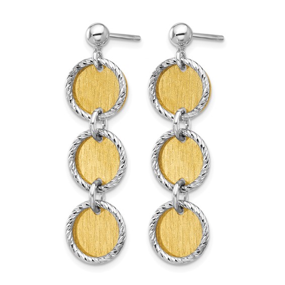 Leslie's SS Rhodium/Gold-plated Polished/Brushed Circles Dangle Earrings